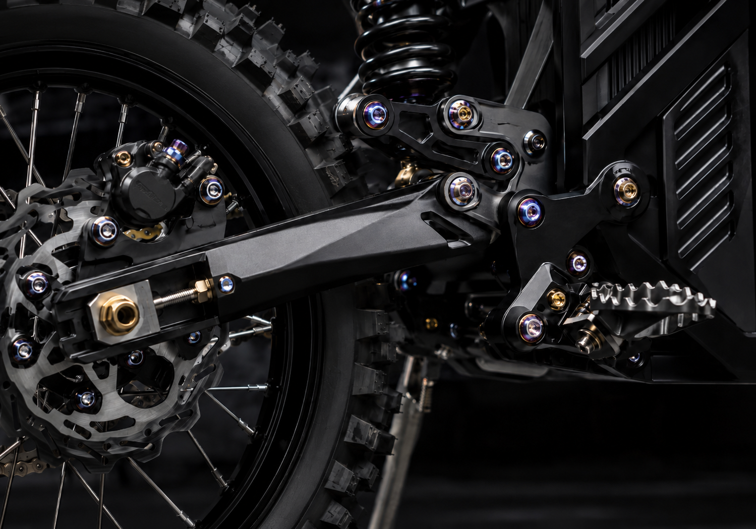 Titanium bolt full kit installed on electric dirt bike